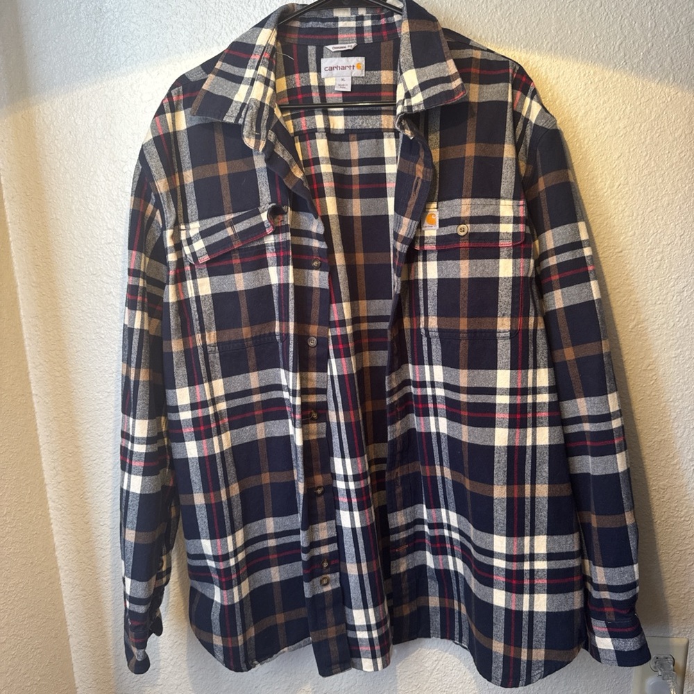 Carhartt Men’s Navy, Cream & Brown Plaid Shirt Jacket
